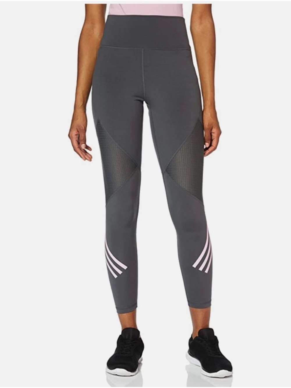 adidas Gray Leggings with Pink Stripe Detail